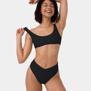 NWT Halara Black Sporty Bikini Swimsuit Crossover High Waisted Bottoms Medium
